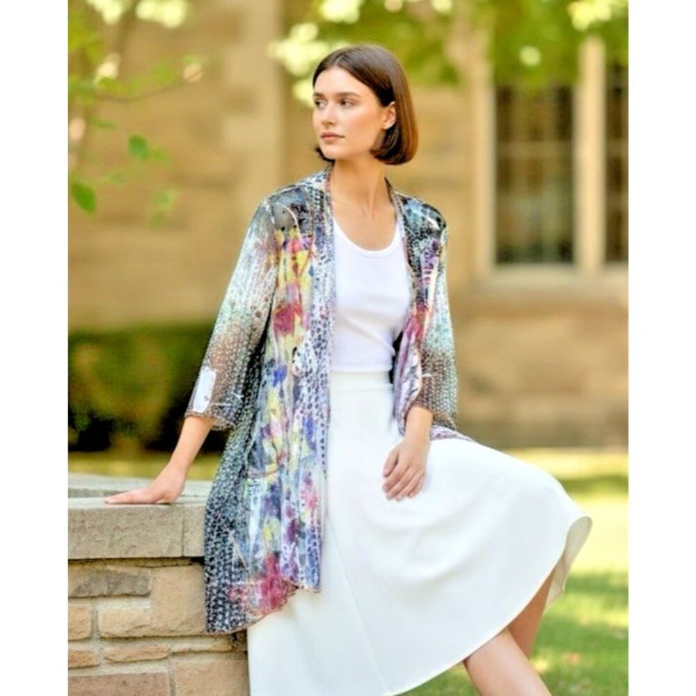 Anis A womens NWOT mesh eyelet open vibrant glam summer cardigan sz XL vacation